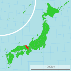 Map of Japan with Kyoto Prefecture highlighted in red