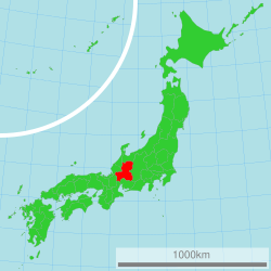 Map of Japan with Gifu Prefecture highlighted in red