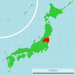 Map of Japan with Fukushima Prefecture highlighted in red