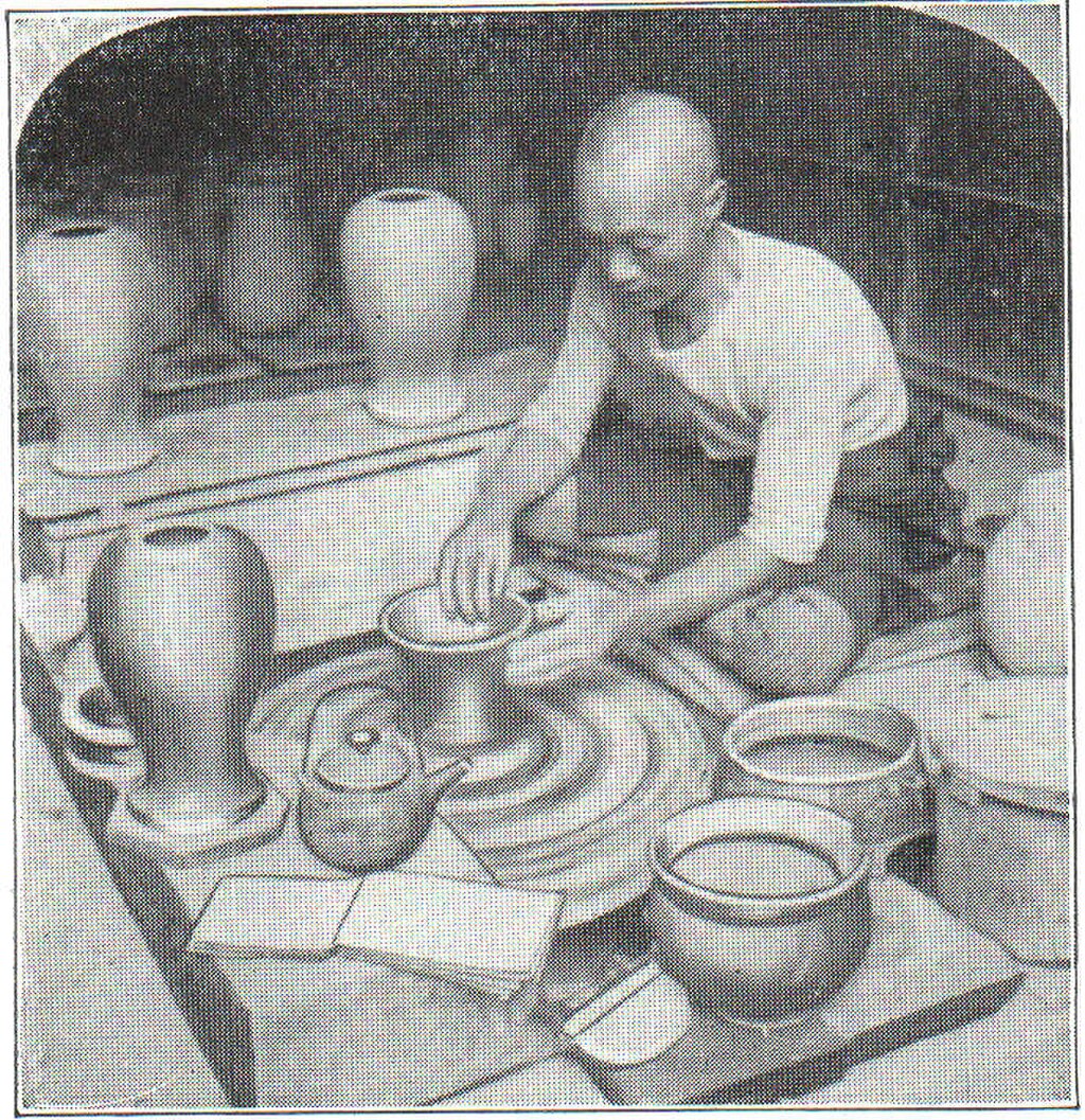 A Japanese potter at his wheel, photographed in 1914
