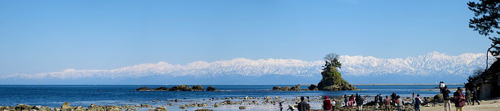 Tateyama mountain range viewed across Toyama Bay from Amaharashi Coast