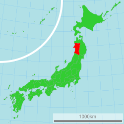 Map of Japan with Akita Prefecture highlighted in red