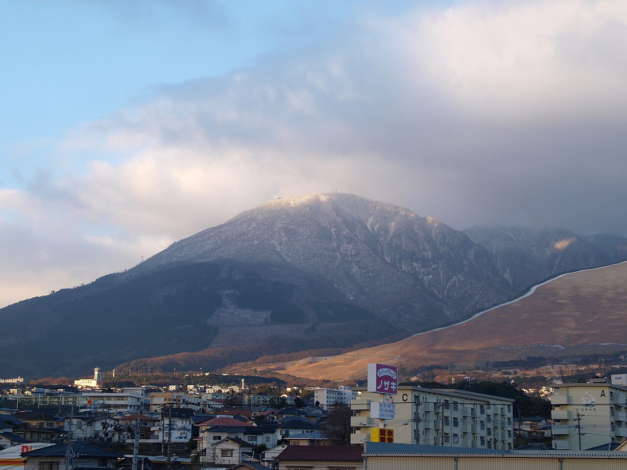 Mount Tsurumi rising above Beppu, Oita Prefecture