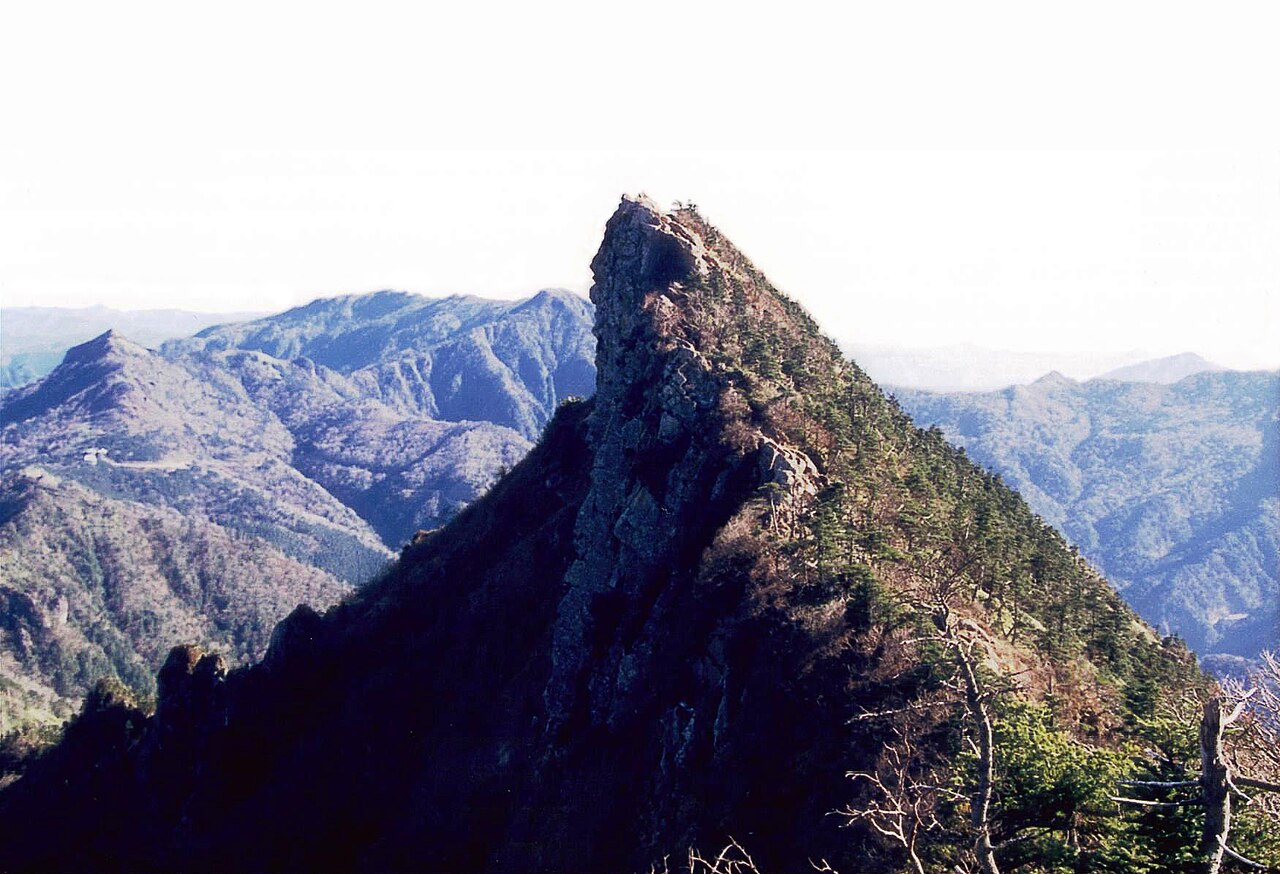 Mount Ishizuchi, the highest peak in western Japan, above the Besshi mining district in Ehime