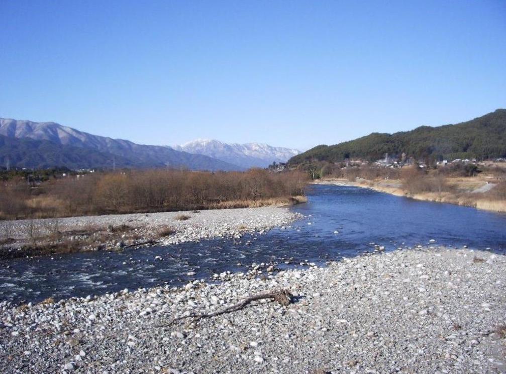 The wide gravel bed of the Tenryu River flowing toward the Enshu plain