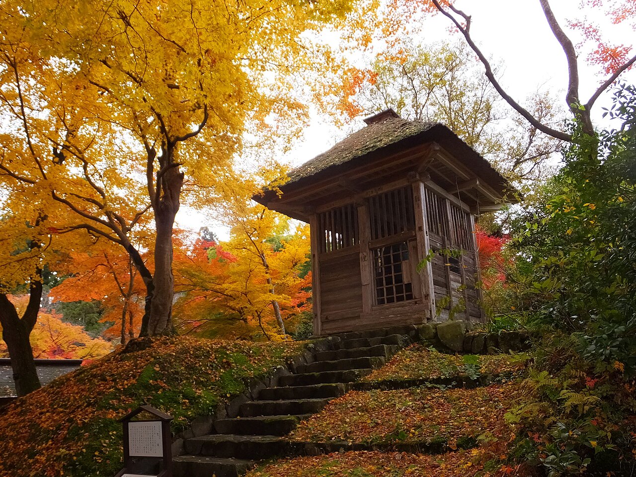 Chuson-ji temple at Hiraizumi, whose Konjikido golden hall is restored using domestic Joboji urushi