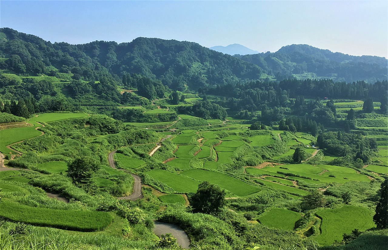 Hoshitoge rice terraces in Niigata, terraced paddies reflecting the sky