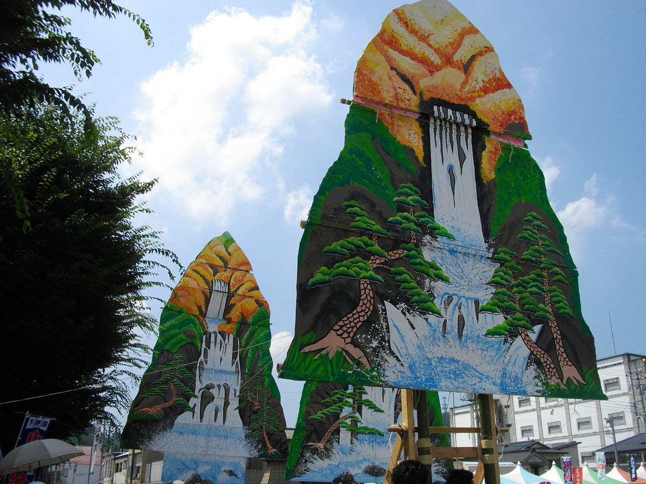 The Karasuyama Yamaage Festival float and stage backdrop in Nasu-Karasuyama