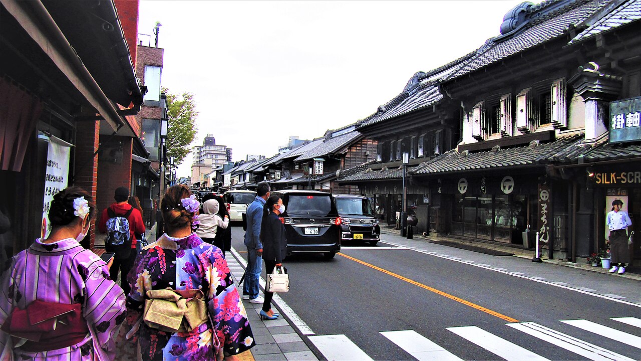 Kurazukuri clay-walled storehouses lining a street in Kawagoe, Saitama