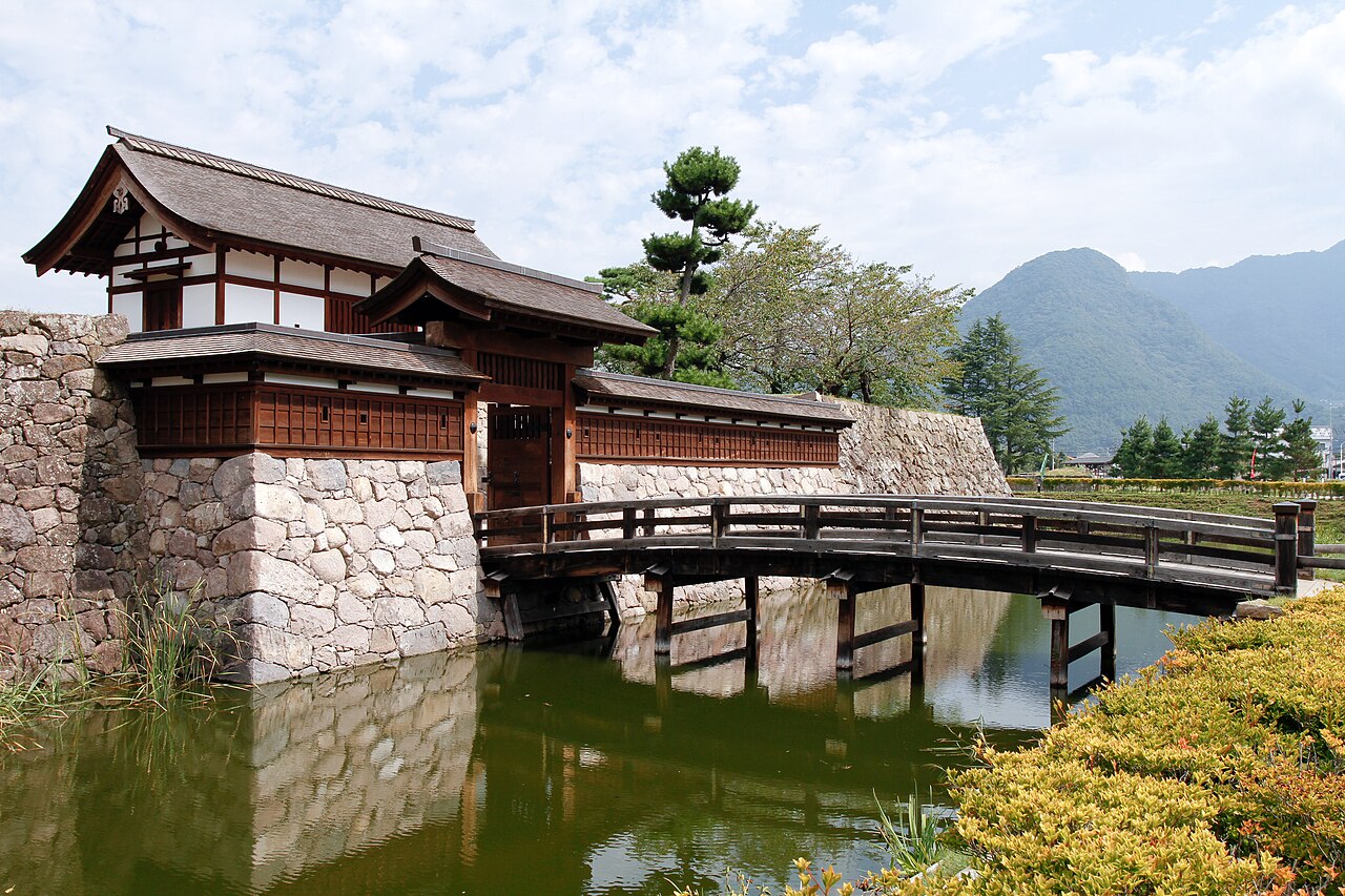 Reconstructed gate and stone walls of Matsushiro Castle, seat of the Sanada clan