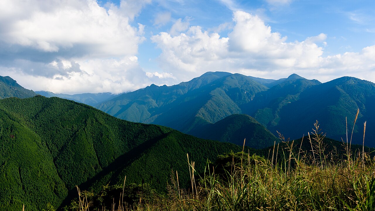 Mount Misen rising above the forests of Miyajima island in Hiroshima Bay