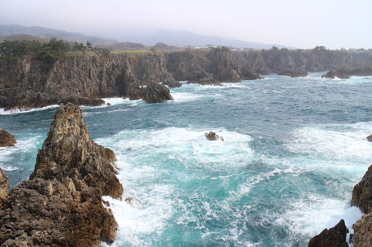 The eroded coastal cliffs of Senkaku Bay on the northwest coast of Sado Island