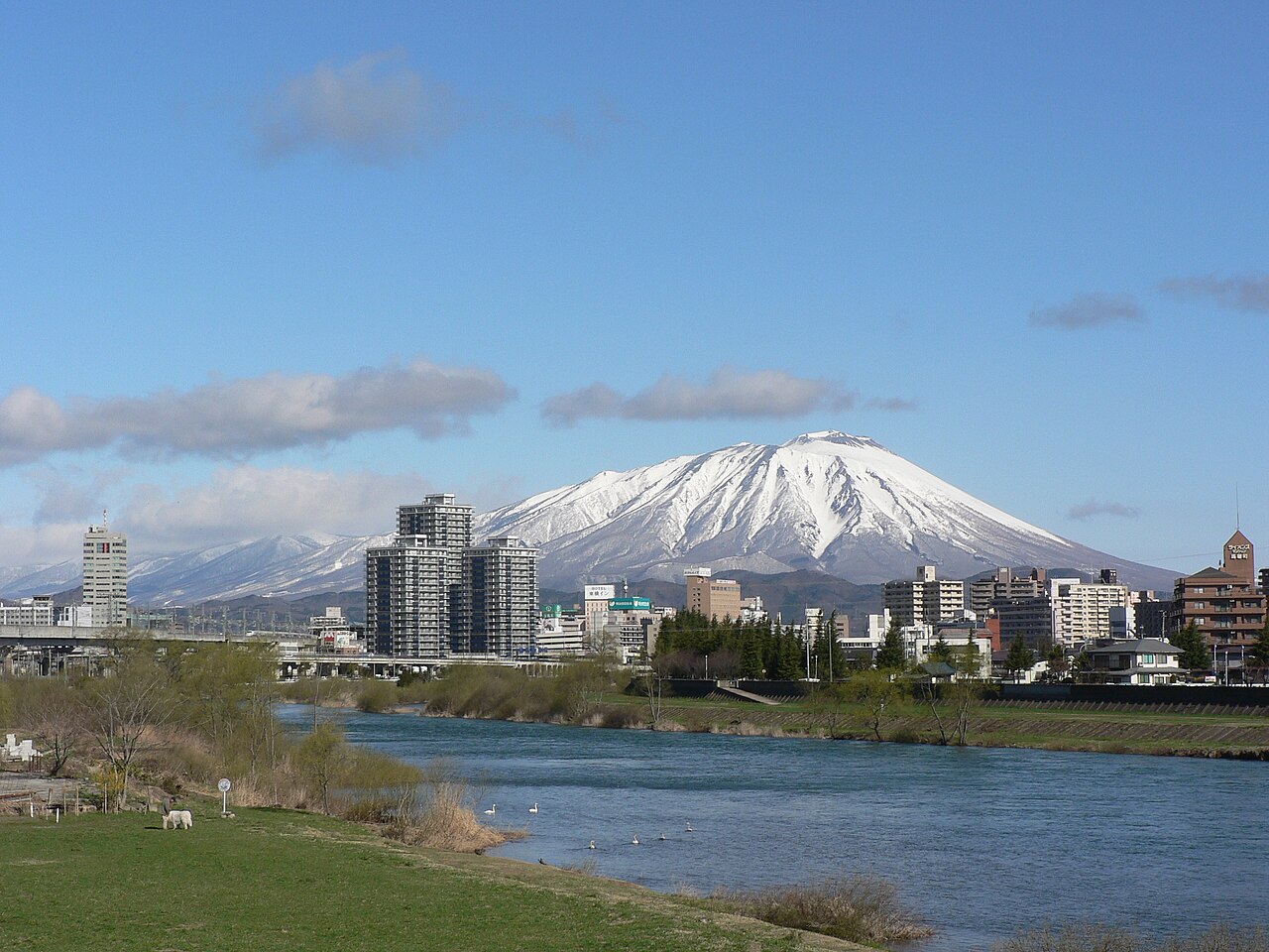 Mount Iwate, known as Nambu Fuji, rising above the city of Morioka