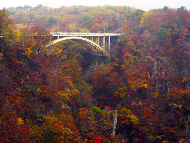 Autumn foliage in Naruko Gorge, a steep forested ravine in northern Miyagi