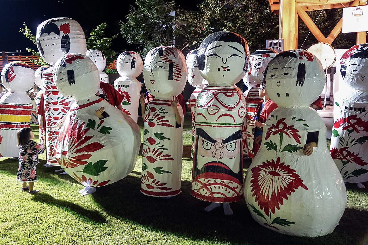 Naruko kokeshi dolls displayed during the National Kokeshi Festival parade in Naruko