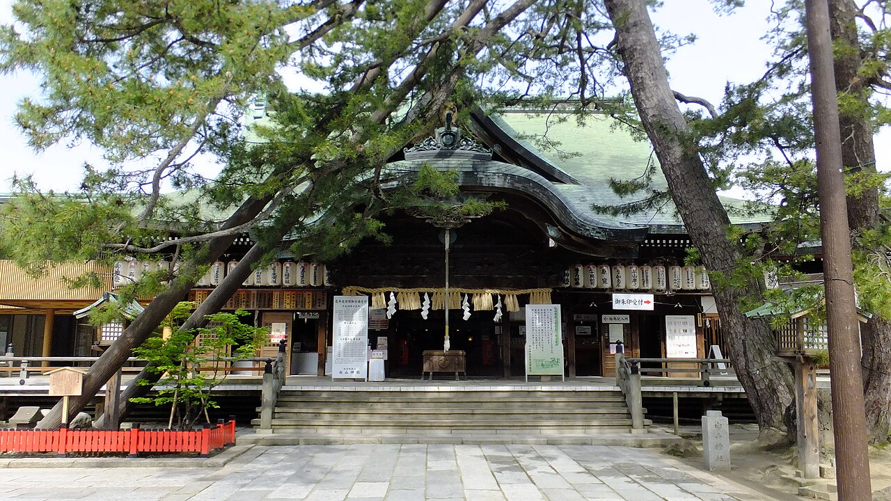 The worship hall of Hakusan Shrine in central Niigata City