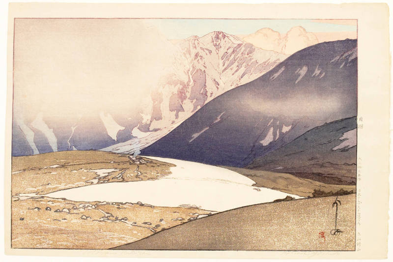 Yoshida Hiroshi woodblock print of the Tateyama range rising over Toyama