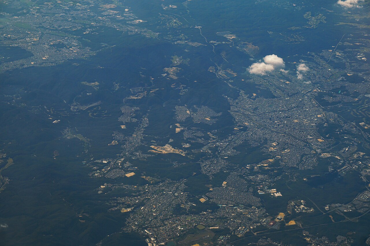 Aerial view of Tajimi, a ceramics town in southern Gifu
