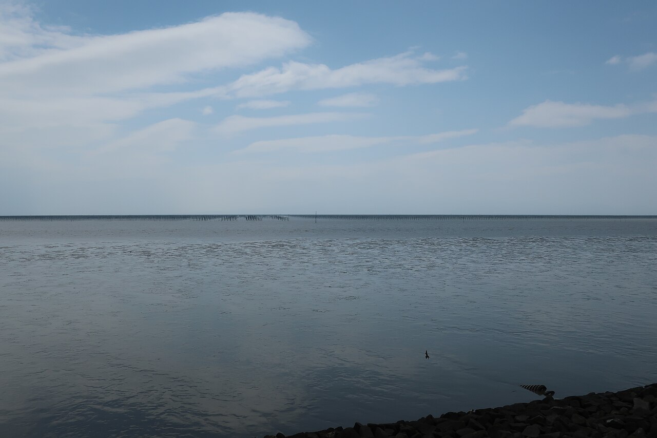 Tidal mudflats of the Ariake Sea at low tide in Saga Prefecture