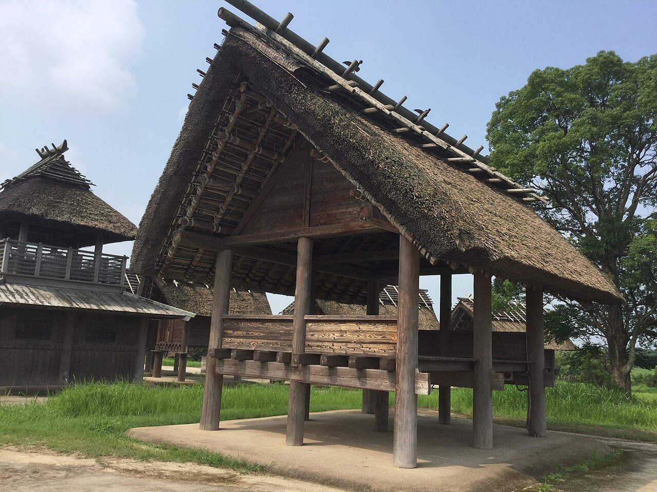 Reconstructed Yayoi-era wooden structures at the Yoshinogari site on the Saga plain