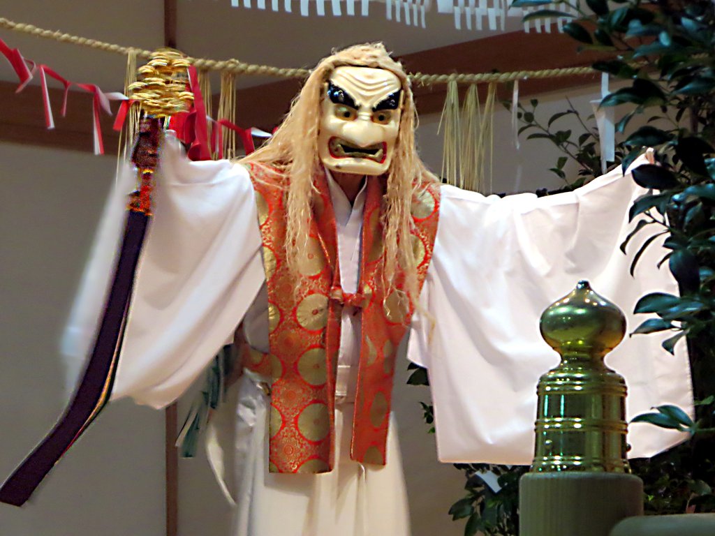 A masked performer of Takachiho Yokagura, the village night-kagura of northern Miyazaki