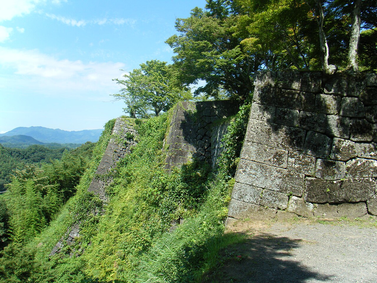 Stone ramparts of Oka Castle above the castle town of Taketa, Oita Prefecture