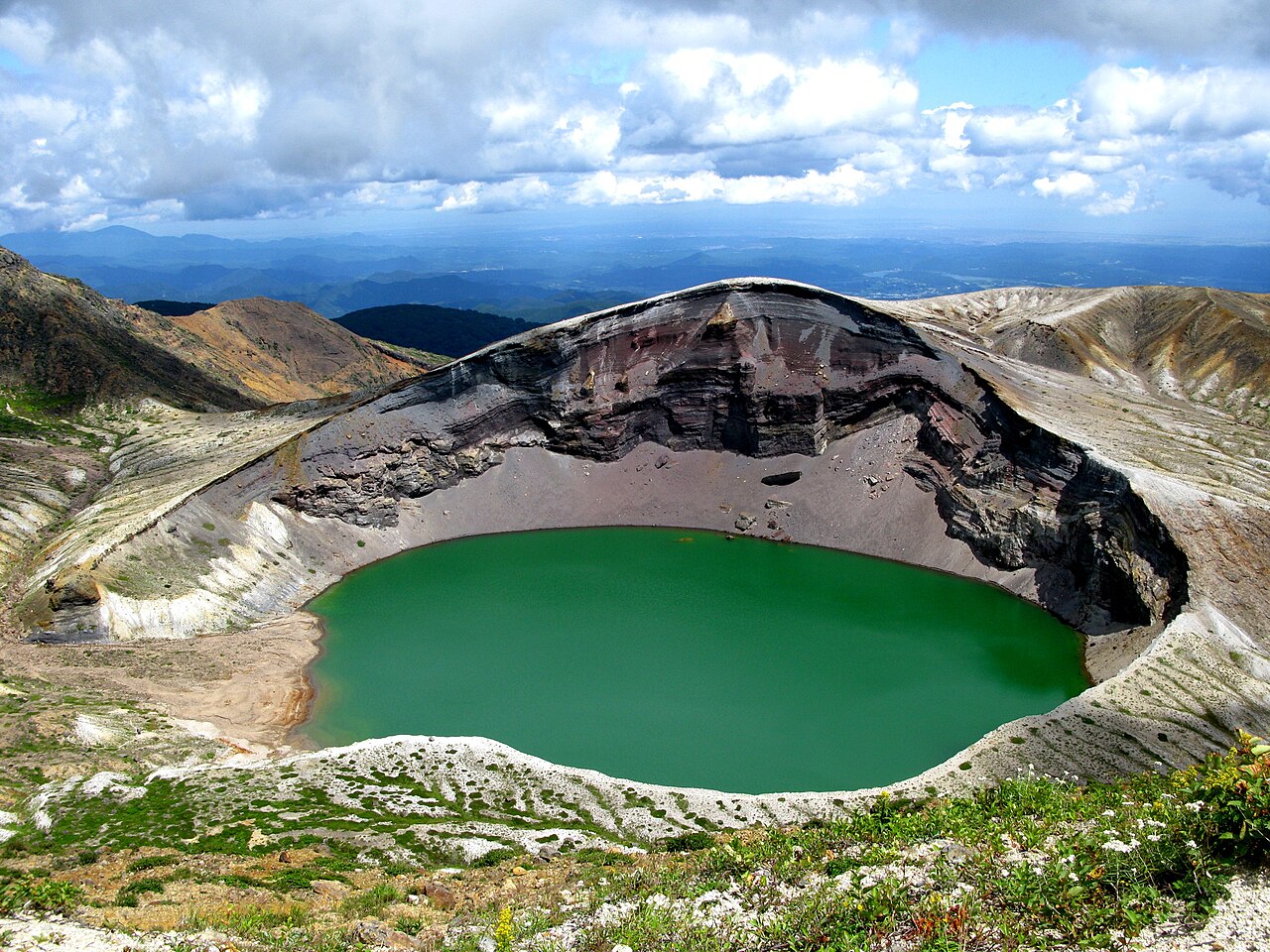The Okama crater lake of Mount Zao in Yamagata Prefecture
