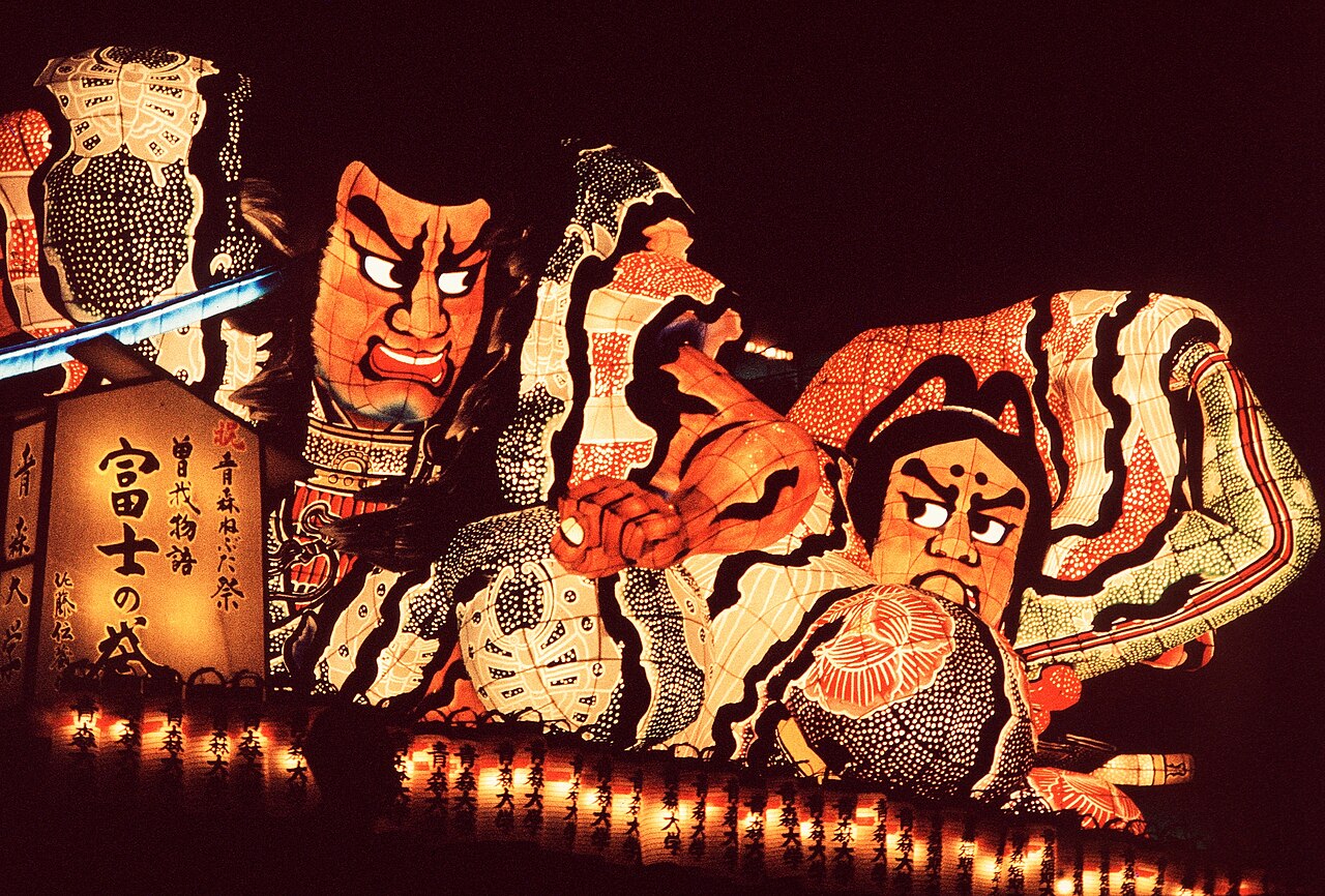 Illuminated Nebuta float during the Aomori Nebuta festival