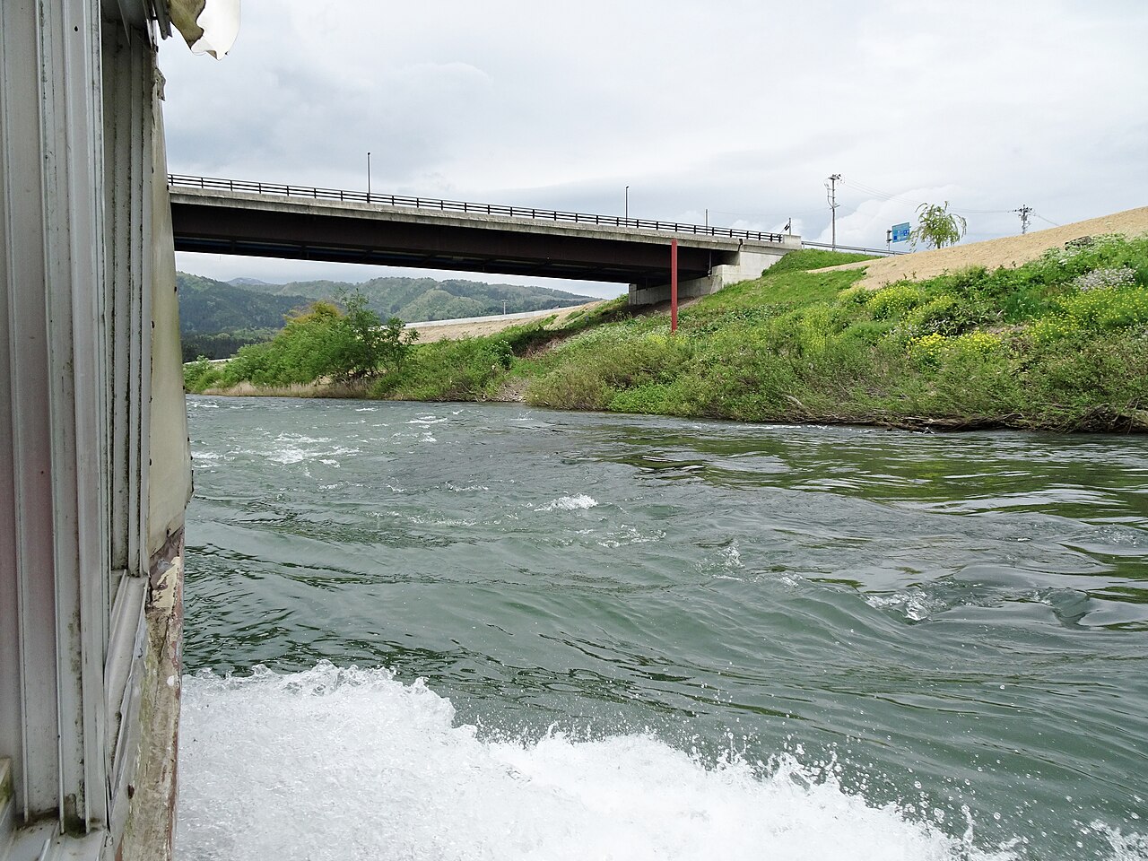 Swift rapids on the Mogami River in the Yamagata basin