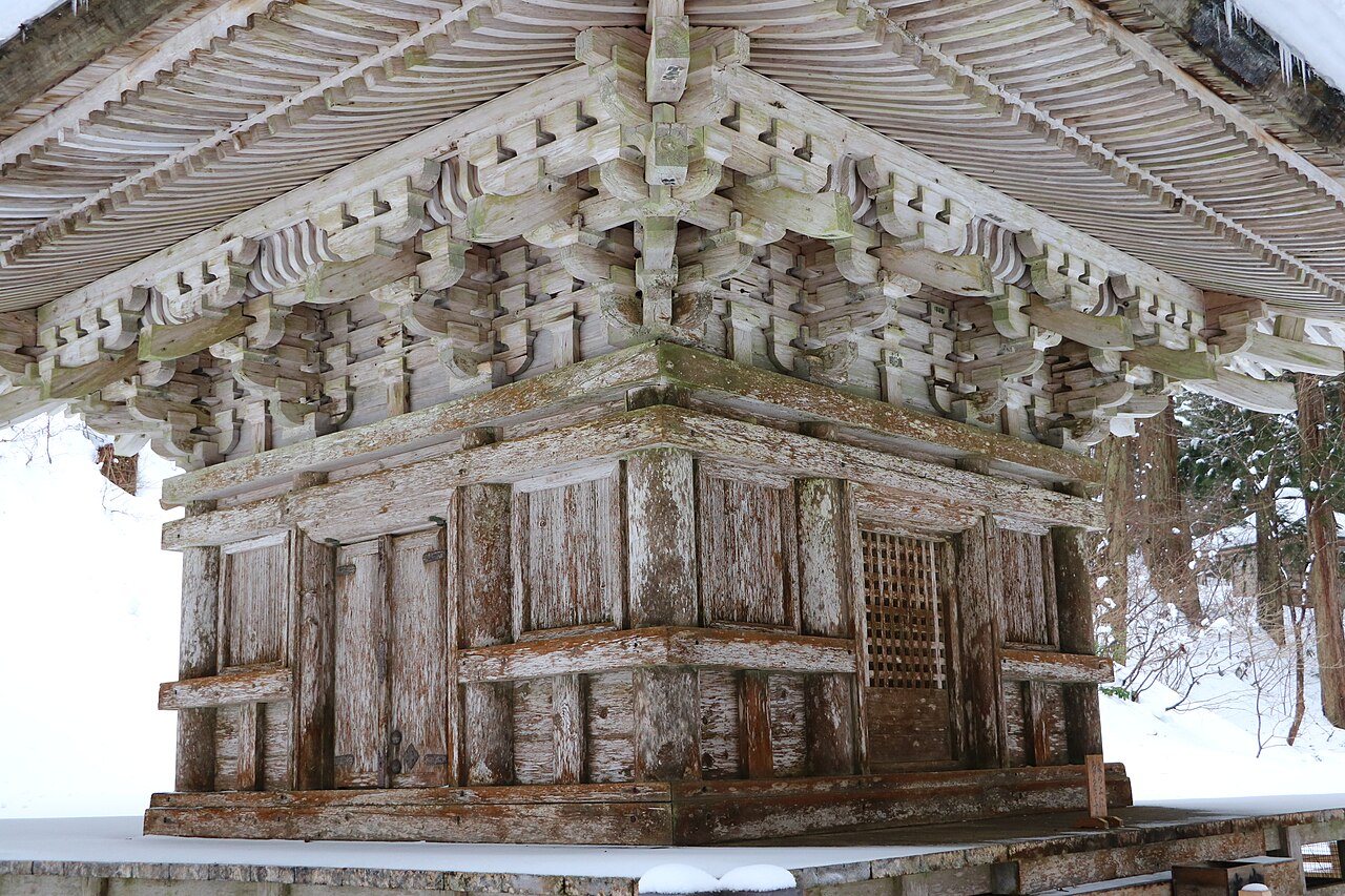 The five-story pagoda of Mount Haguro under snow, the heart of the Dewa Sanzan pilgrimage