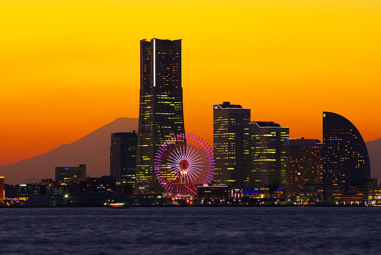 Minato Mirai skyline in Yokohama with Mount Fuji behind