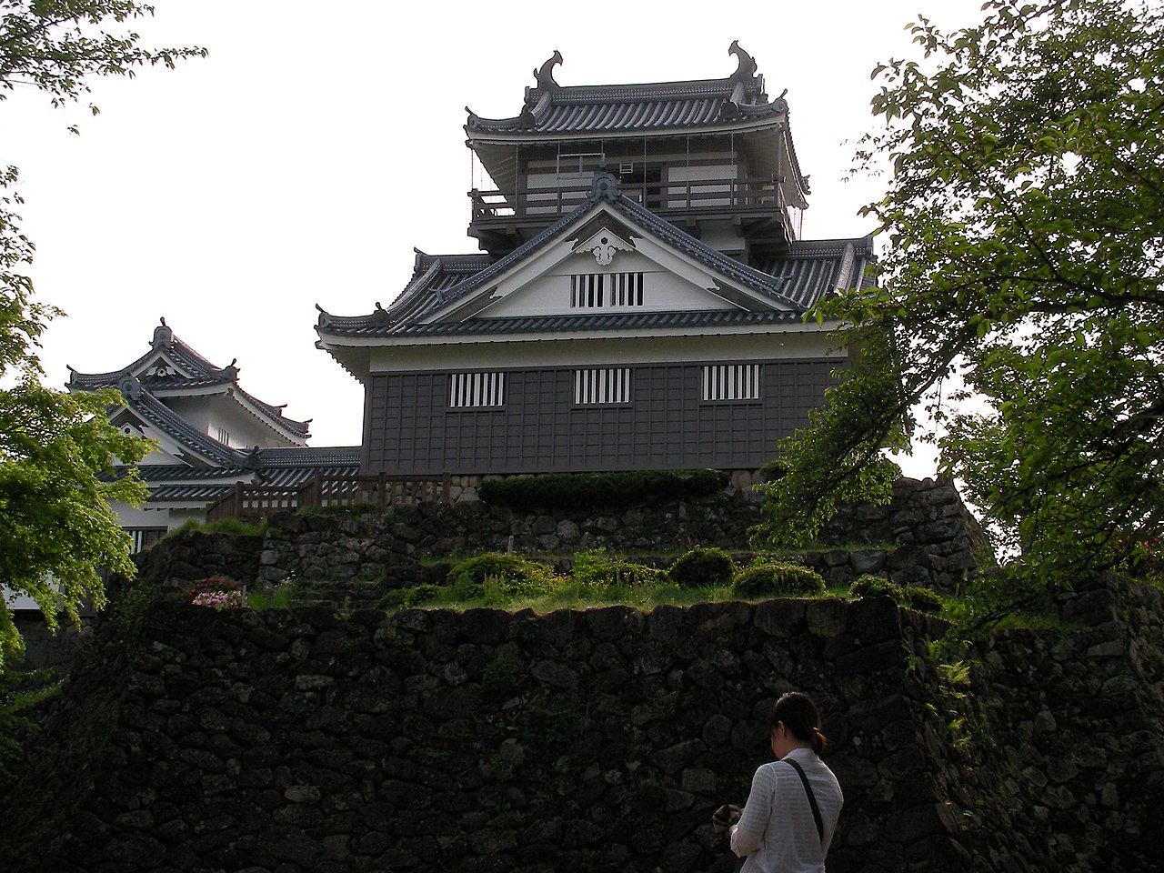 Echizen Ono Castle keep rising above its castle town in Fukui