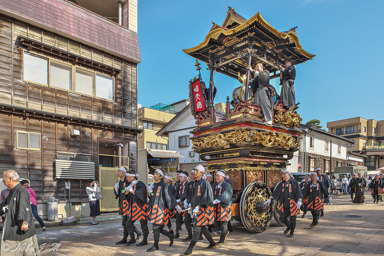 Johana Hikiyama festival floats parading through the temple town